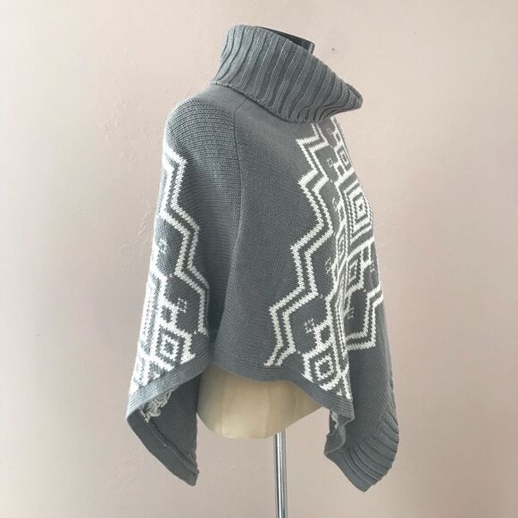 Sonoma Cowl Neck Fair Isle Poncho S/M Gray - Picture 2 of 5
